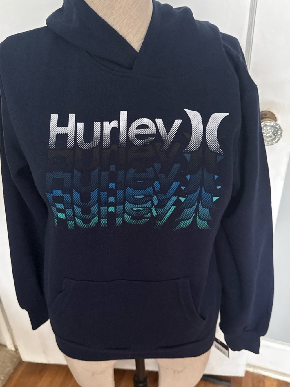 Hurley  Juniors Navy Pullover Hoodie with Fade Logo